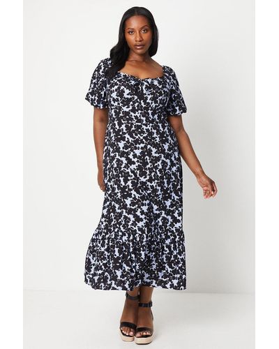 Dorothy Perkins Curve Floral Tie Front Tiered Midi Dress - Blue