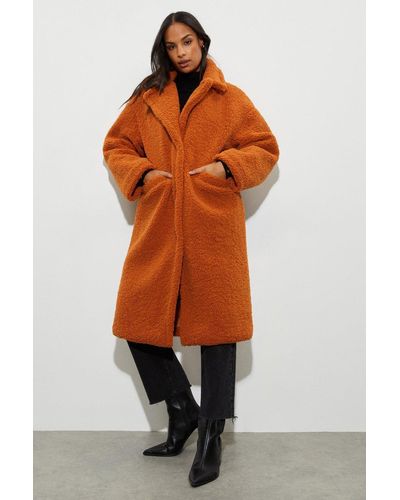 Dorothy Perkins Longline Oversized Teddy Coat - Orange