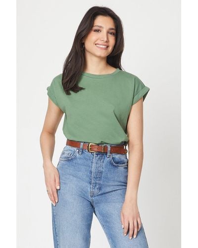 Dorothy Perkins Cotton Roll Sleeve T-shirt - Green