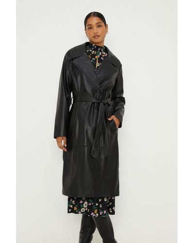 Dorothy Perkins Faux Leather Longline Trench Coat - Black