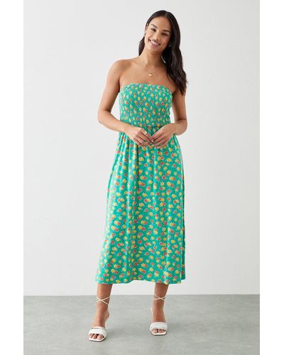 Dorothy Perkins Green Ditsy Shirred Bodice Bandeau Midi Dress