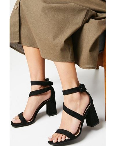 Dorothy Perkins Shae Asymmetric High Block Heeled Sandals - Black