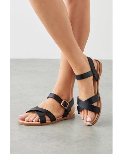 Dorothy Perkins Wide Fit Florence Cross Strap Flat Sandals - Black