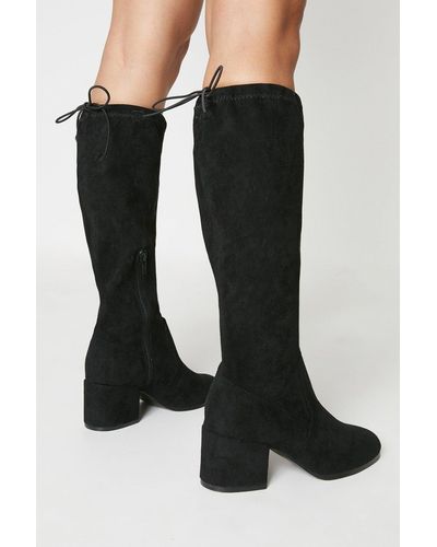 Dorothy Perkins Wide Fit Kara Drawstring Block Heel Knee High Boots - Black
