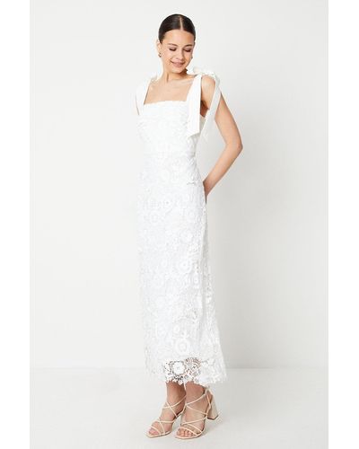 Dorothy Perkins Lace Tie Shoulder Square Neck Midi Dress - White