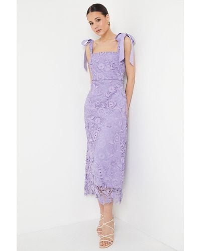 Dorothy Perkins Lace Tie Shoulder Square Neck Midi Dress - Purple