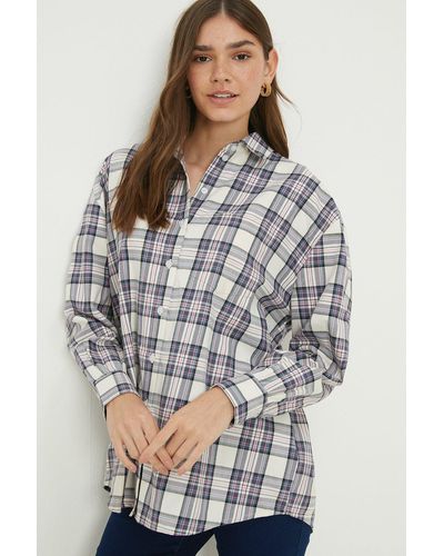 Dorothy Perkins Blue And Pink Check Oversized Shirt - Grey