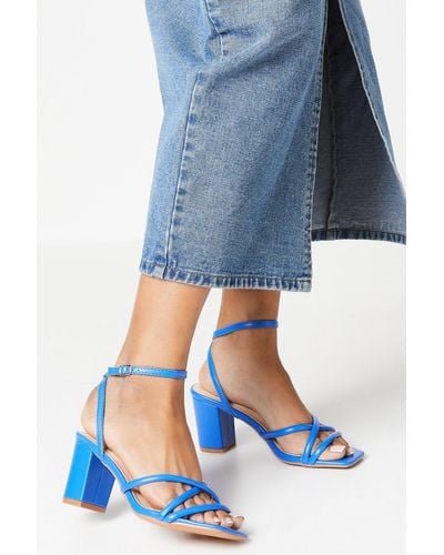 Dorothy Perkins Salou Spaghetti Strap High Block Heeled Sandals - Blue