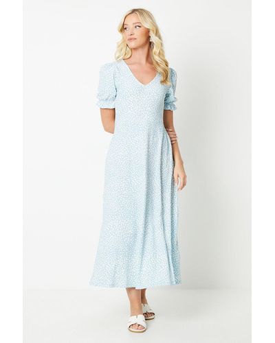 Dorothy Perkins Blue Abstract V Neck Short Sleeve Midi Dress