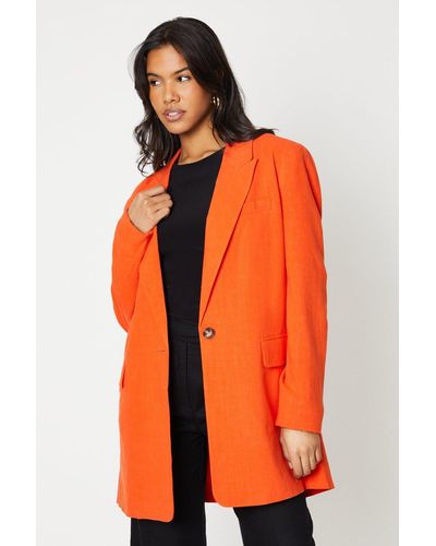 Dorothy Perkins Tall Longline Linen Look Boyfriend Jacket - Orange