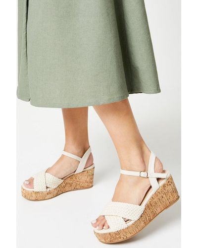 Dorothy Perkins Good For The Sole: Andreia Woven Cross Strap Medium Cork Wedge Sandals - Green