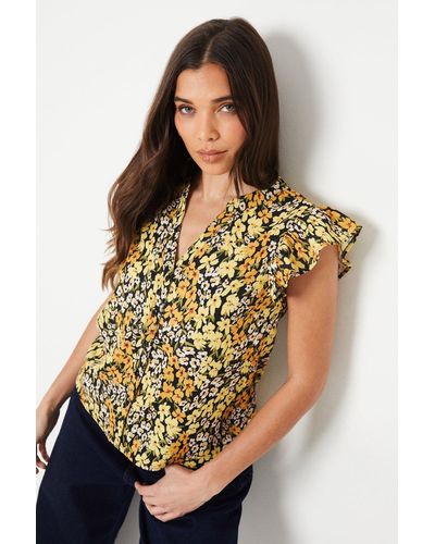 Dorothy Perkins Petite Yellow Button Front Ruffle Shell Top - Multicolour