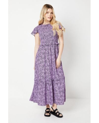 Dorothy Perkins Shirred Bodice Midi Dress - Purple