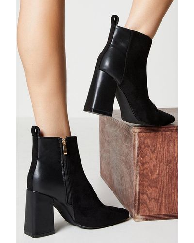 Dorothy Perkins Axel Chisel Toe Mixed Material Block Heel Ankle Boots - Black