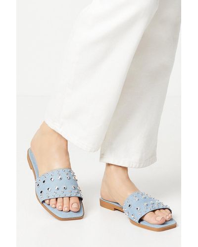 Dorothy Perkins Faith: Madden Studded Flat Mule Sandals - Blue