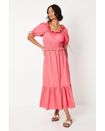 Dorothy Perkins Poplin Frill Tiered Midi Dress - Pink