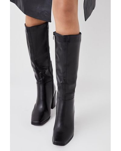 Dorothy Perkins Kristen Square Toe Clean Knee High Boots - Black