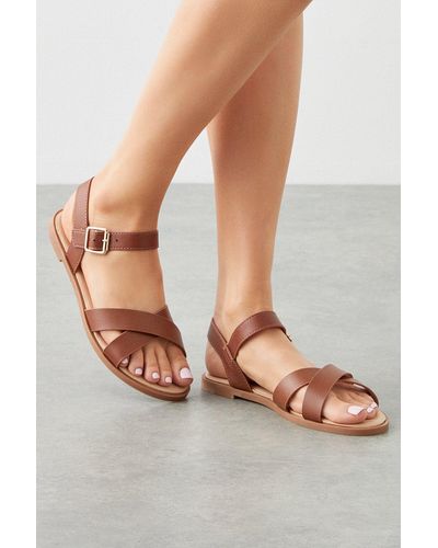 Dorothy Perkins Florence Cross Strap Flat Sandals - Natural