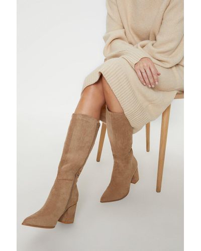 Dorothy Perkins Kitty Pointed Toe Knee High Boots - Natural