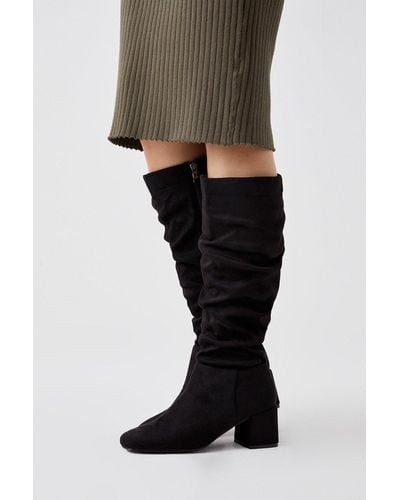 Dorothy Perkins Kaya Ruched Knee High Boots - Black