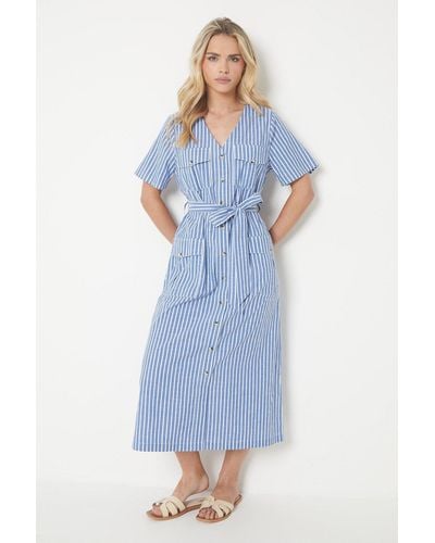 Dorothy Perkins Petite Poplin Utility Midi Shirt Dress - Blue