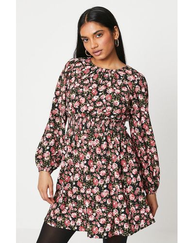 Dorothy Perkins Petite Floral Shirred Waist Mini Dress