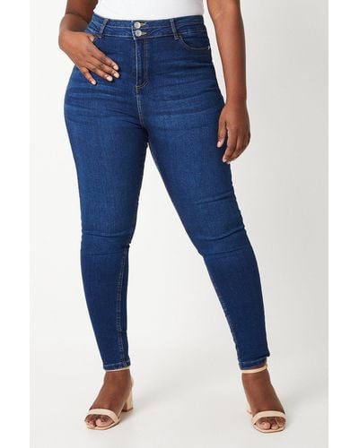 Dorothy Perkins Curve Double Waist Detail Skinny Jeans - Blue