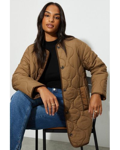 Dorothy Perkins Collarless Contrast Quilted Jacket - Brown