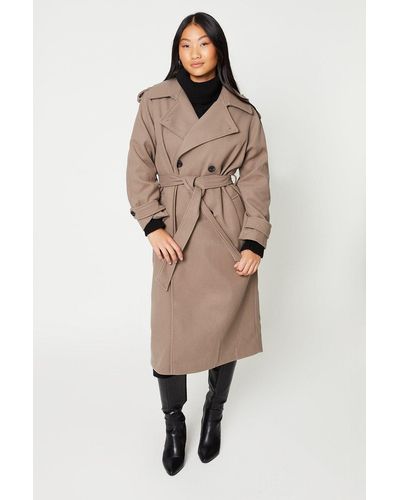 Dorothy Perkins Petite Belted Wool Trench Coat - Natural