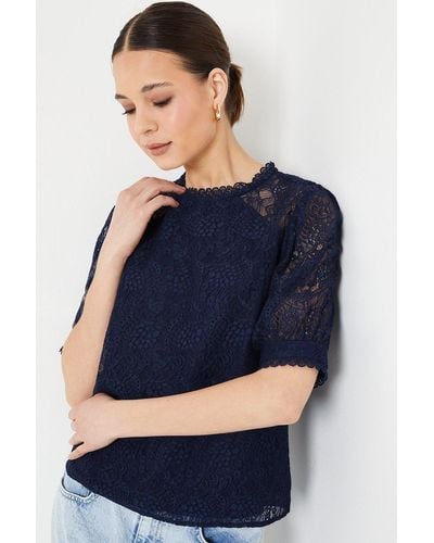 Dorothy Perkins Lace Sleeve Blouse - Blue