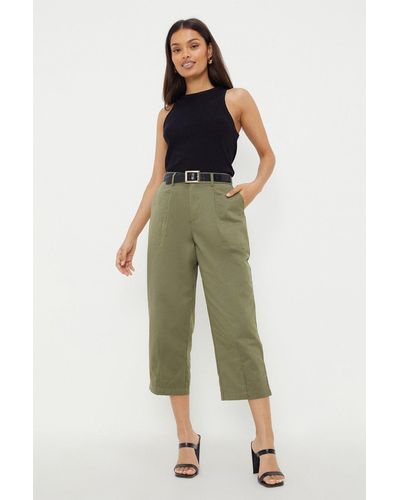 Dorothy Perkins Petite Cotton Crop Trousers - Green