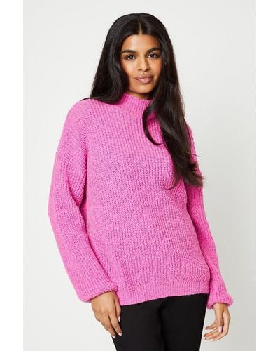 Dorothy Perkins Petite Boucle Slouchy High Neck Jumper - Pink