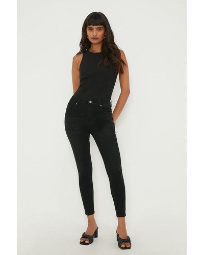 Dorothy Perkins Skinny Button Front Jean - Black