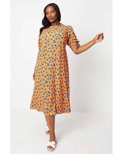 Dorothy Perkins Curve Floral Tie Sleeve Midi Dress - Orange