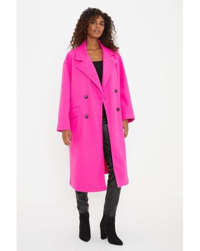 Dorothy Perkins Longline Double Breasted Coat - Pink