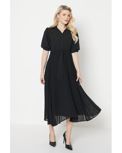 Dorothy Perkins Pleated Chiffon Midi Shirt Dress - Black