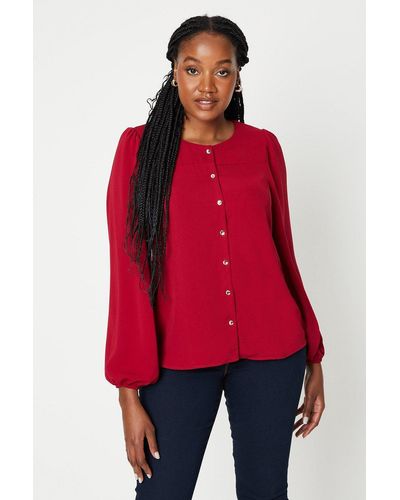 Dorothy Perkins Collarless Button Through Shirt - Red