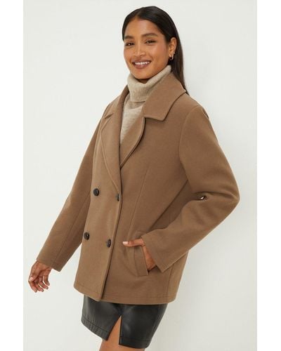 Dorothy Perkins Contrast Button Peacoat - Brown