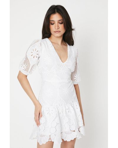 Dorothy Perkins Lace V Neck Mini Dress - White