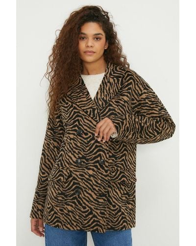 Dorothy Perkins Tall Animal Print Double Breasted Coat - Brown