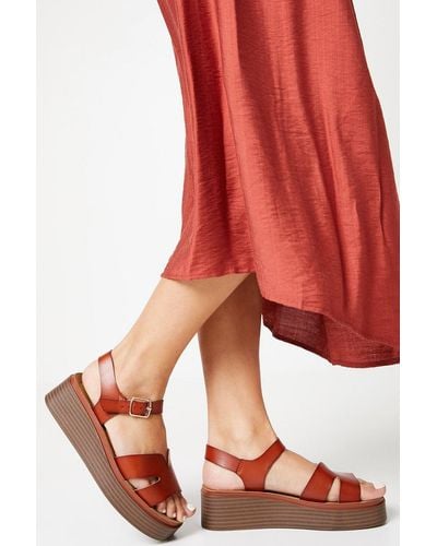 Dorothy Perkins Rae Comfort Medium Heel Stacked Wedge Sandals - Red