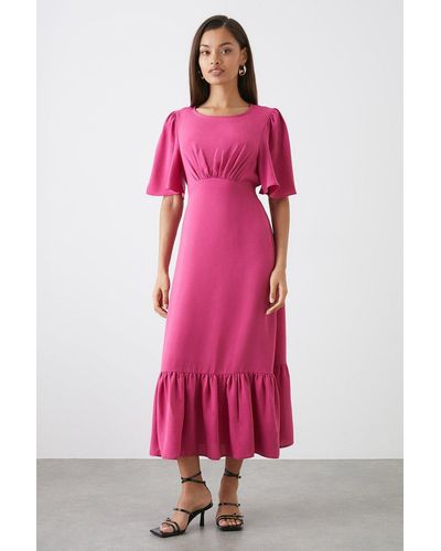 Dorothy Perkins Petite Pink Flutter Sleeve Midi Dress