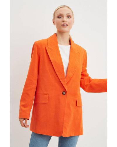 Dorothy Perkins Petite Longline Linen Look Boyfriend Jacket - Orange