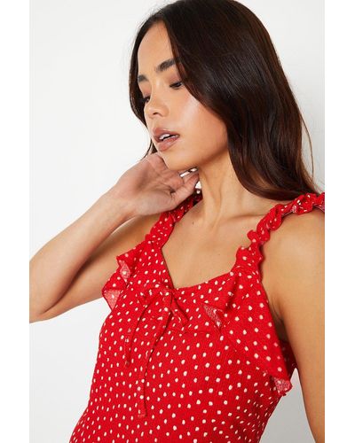 Dorothy Perkins Petite Tie Front Frill Detail Vest Top - Red