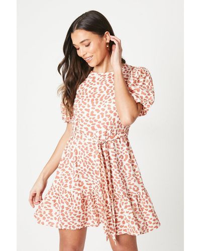 Dorothy Perkins Petite Belted Frill Hem Mini Dress - Pink