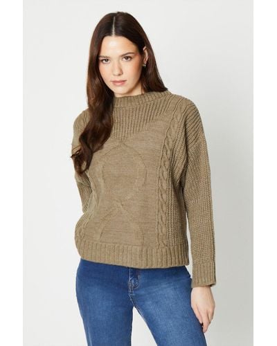 Dorothy Perkins Wide Sleeve Cable Fluffy Knit Jumper - Green
