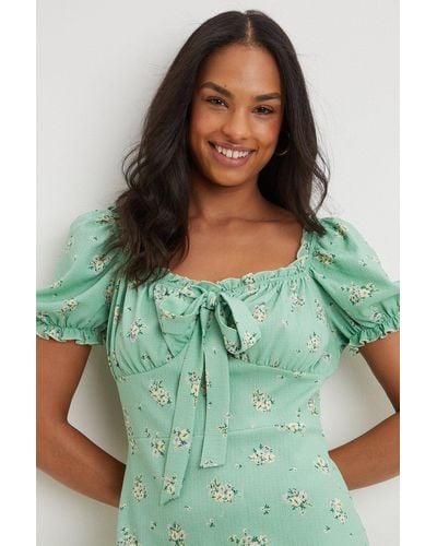 Dorothy Perkins Floral Textured Bow Front Midi Dress - Green