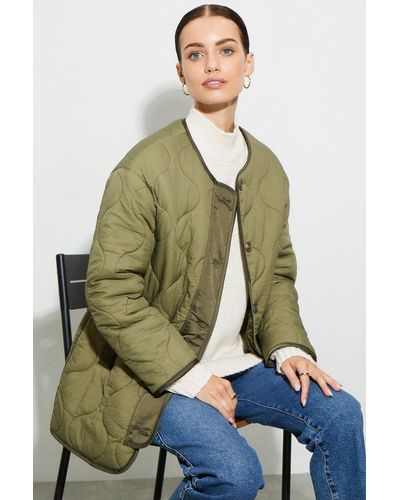 Dorothy Perkins Petite Collarless Contrast Quilted Jacket - Green