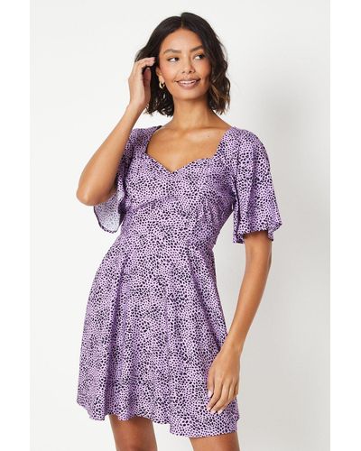 Dorothy Perkins Flutter Sleeve Tie Back Mini Dress - Purple