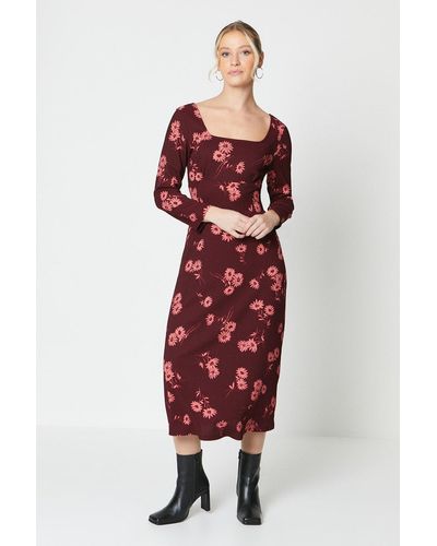 Dorothy Perkins Floral 3⁄4 Sleeve Midi Dress - Red